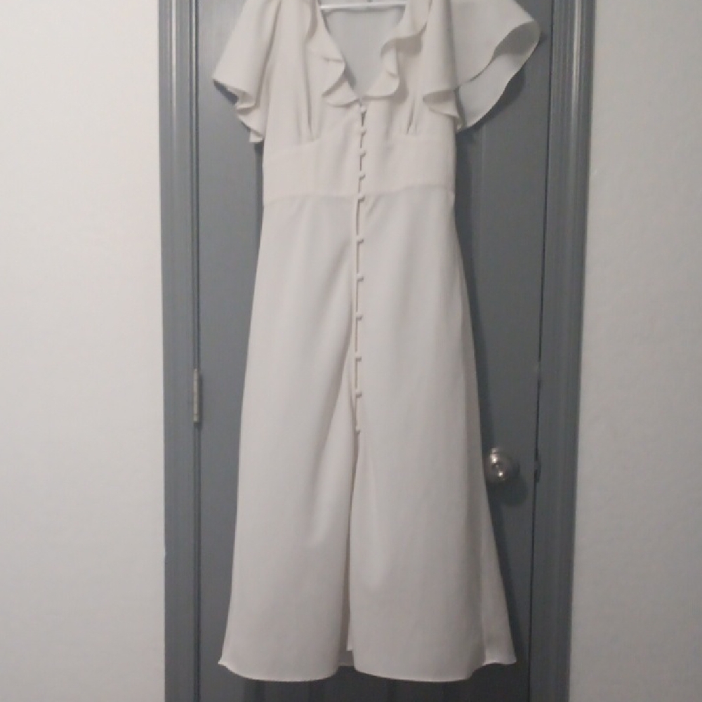 Urban Outfitters Cream Flutter Sleeve Midi Dress